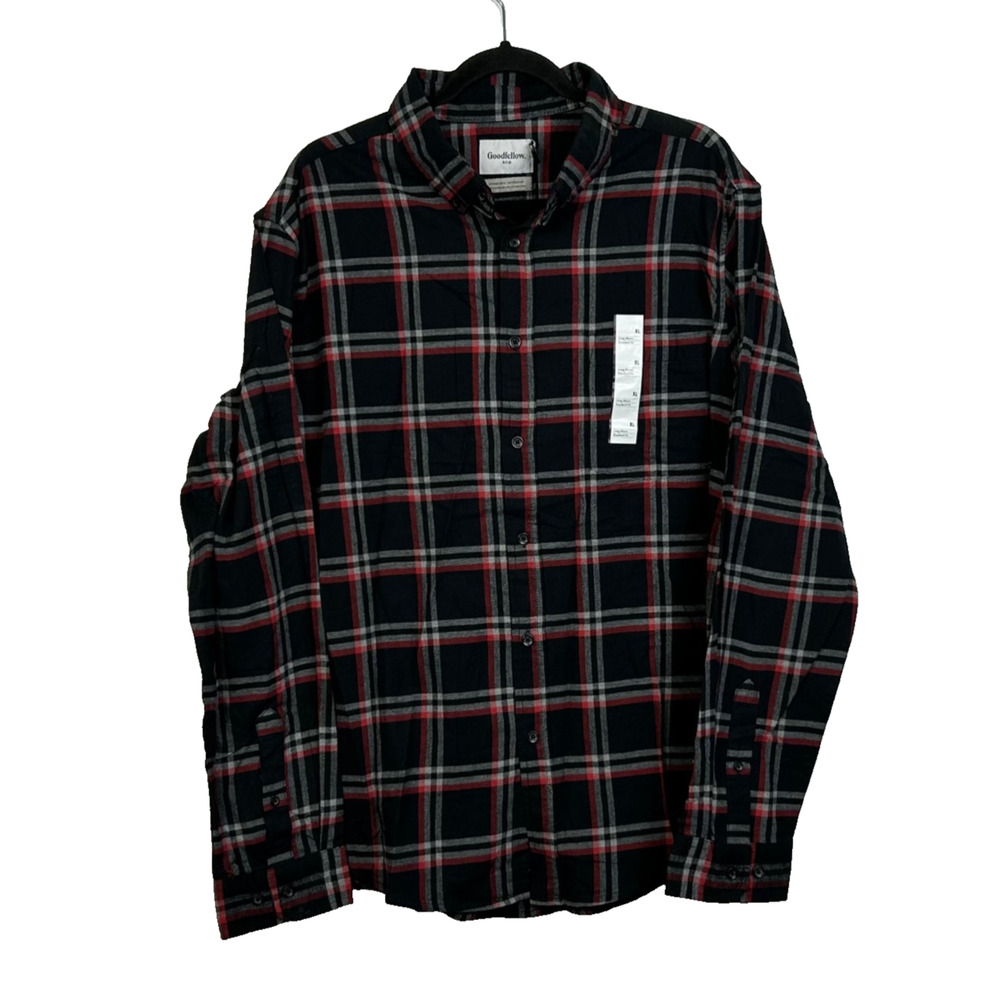 Goodfellow & Co Plaid Flannel‎ Mens XLarge Black Red White Long Sleeve Shirt NWT